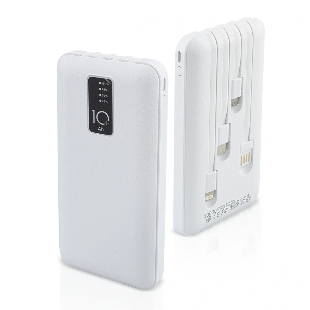 Trade Shop - Power Bank 20000mah Caricabatterie Portatile Veloce Con 4 Cavi Usb Carica Rapida -