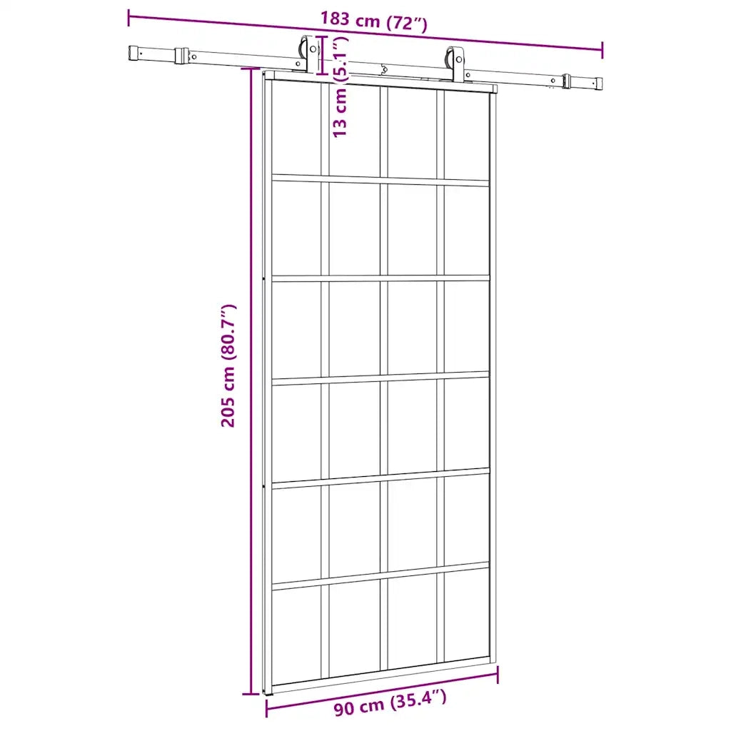 Porta Scorrevole con Ferramenta Nera 90x205 cm in Vetro ESG 3375794