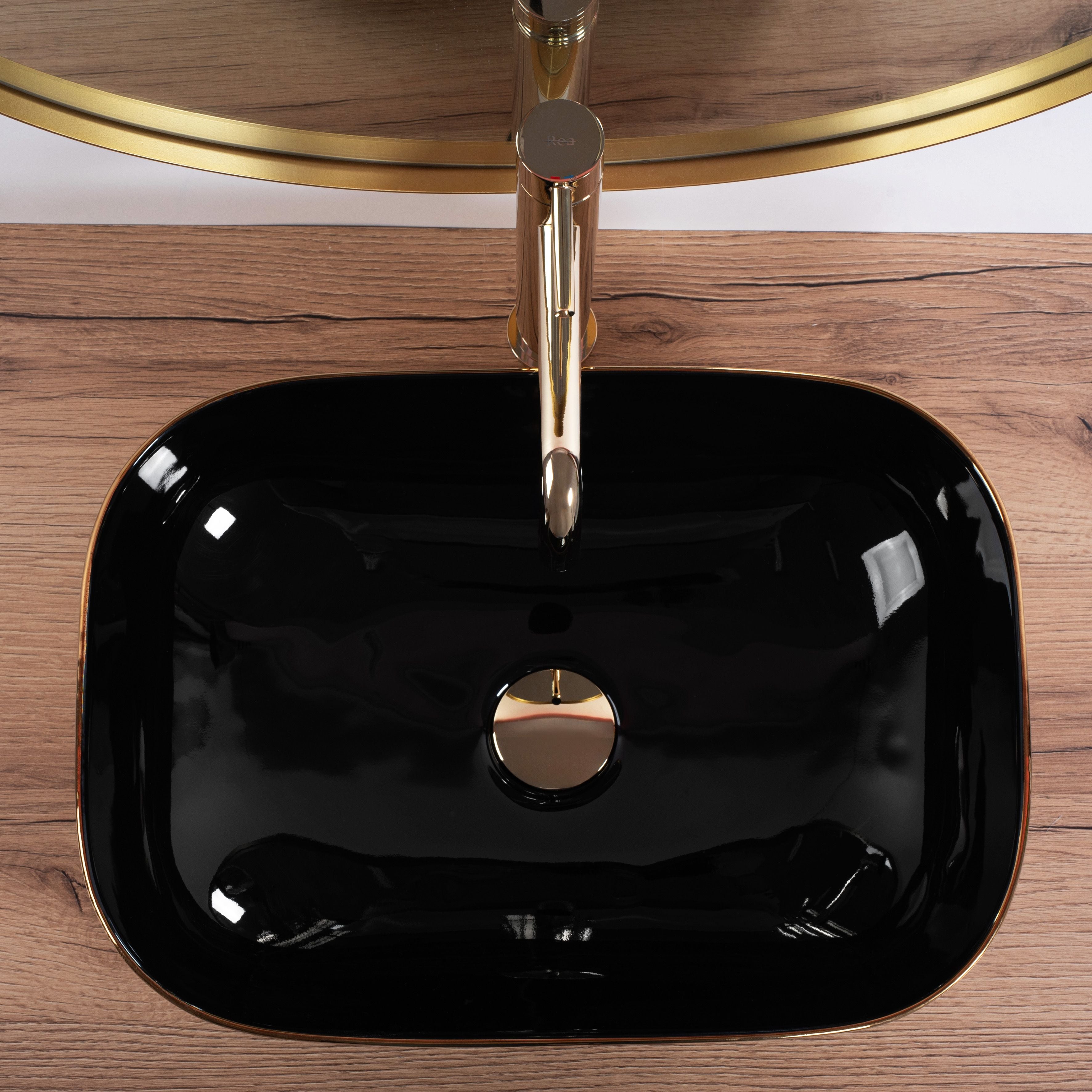 Lavabo Da Appoggio Rea Belinda Black Brush Gold