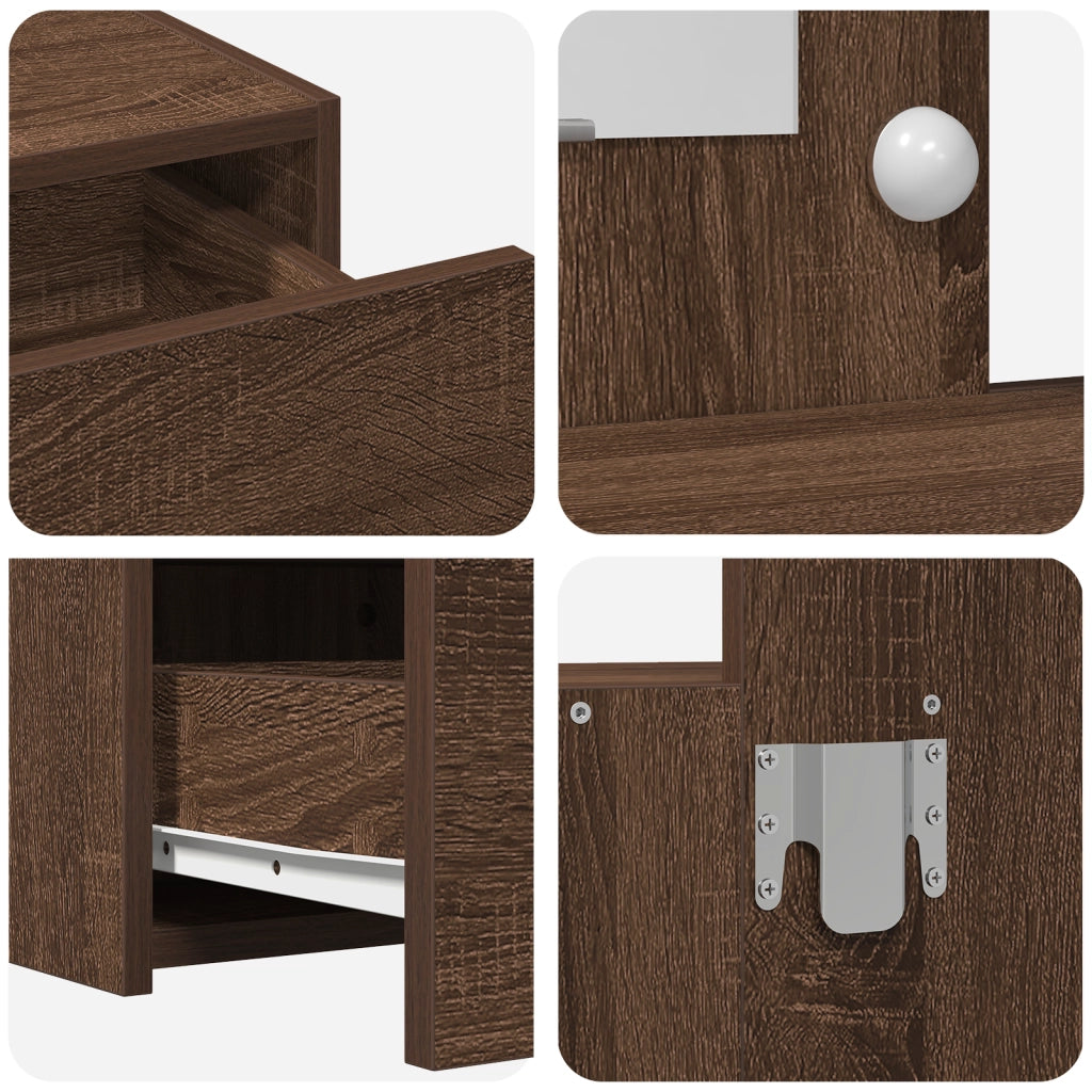 Tavolo da toeletta a parete con luci LED Rovere marrone