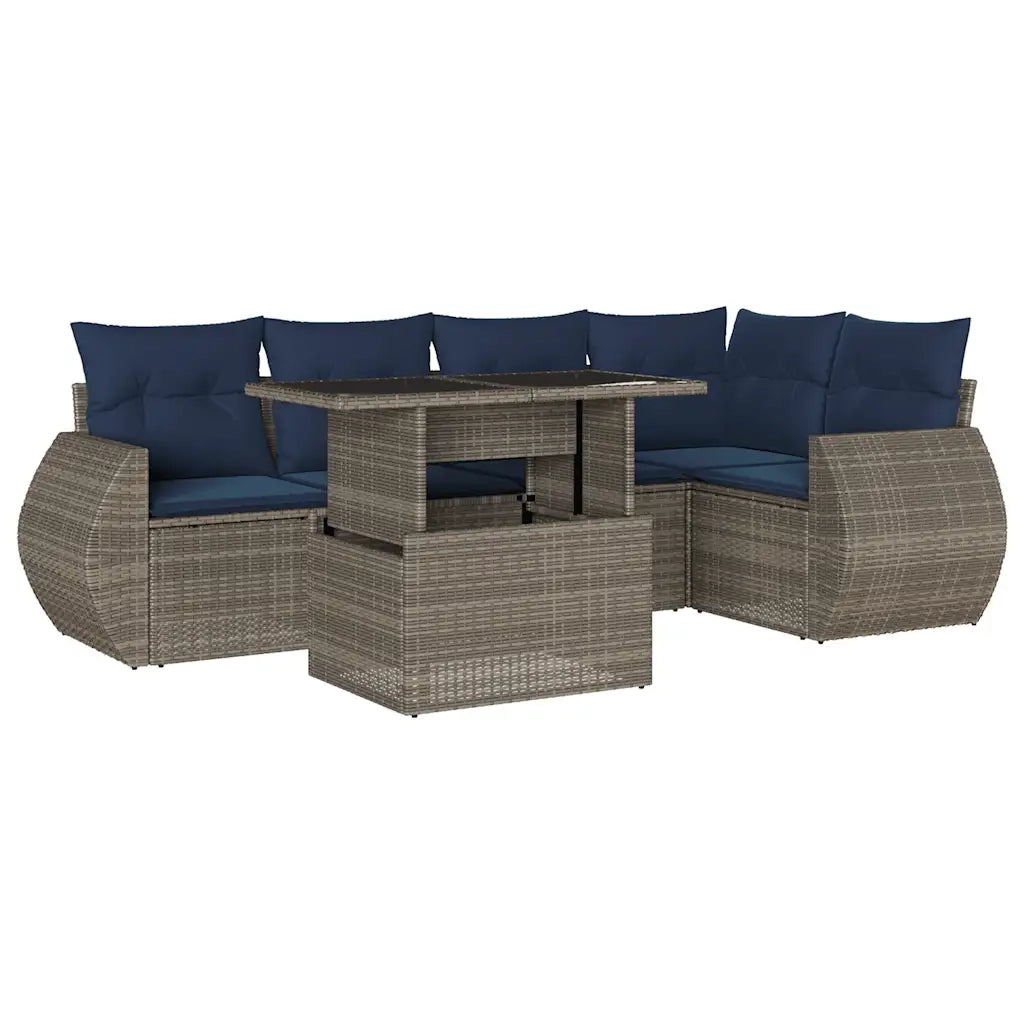 Set Divani da Giardino 6 pz con Cuscini Grigio in Polyrattan 3268521
