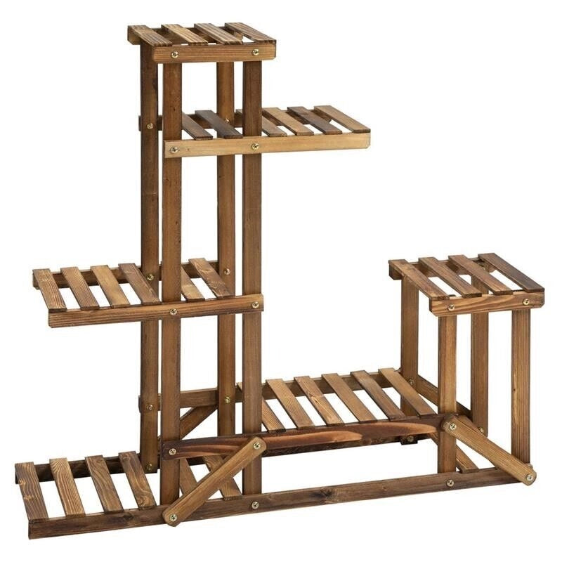 SCAFFALE PORTA PIANTE ASIMMETRICO A 6 LIVELLI PER GIARDINO E CASA IN LEGNO, 98X28X96.5 CM