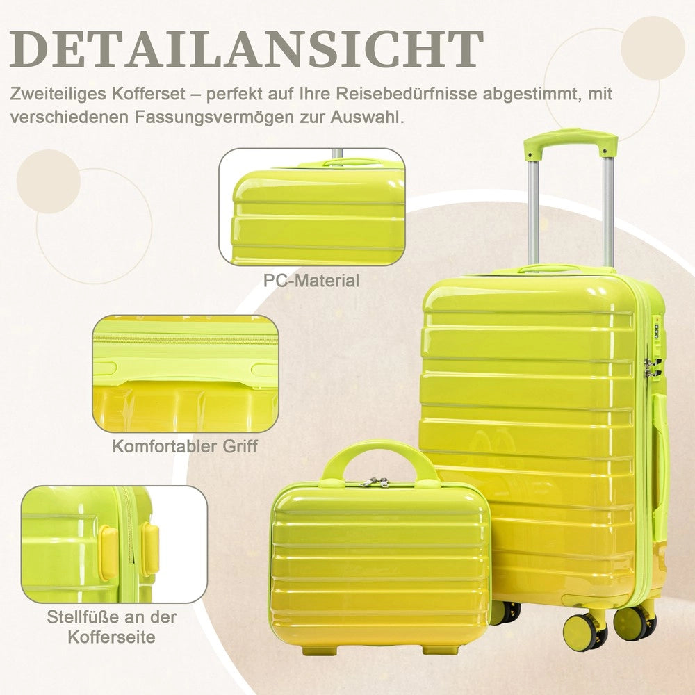 Set di 2 valigie spinner per PC con lucchetto a combinazione e beauty case 14'' ¨C Minimal ¨C verde, 14''/20''