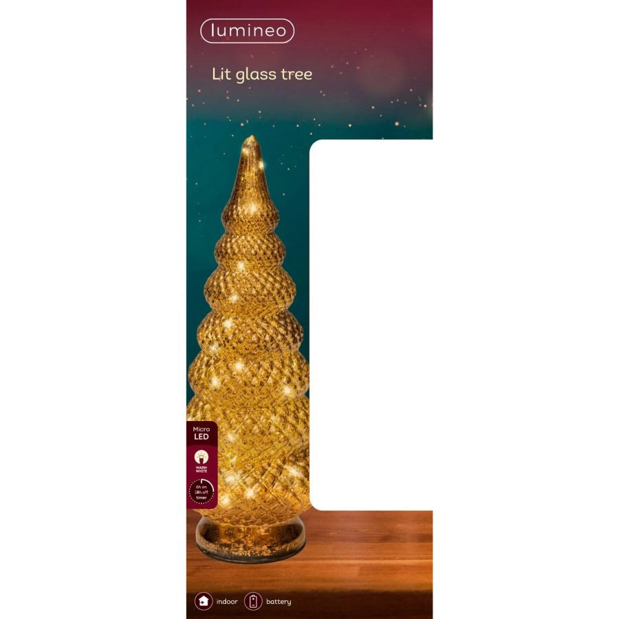 MICRO LED ALBERO VETRO MARRONE LUCE CALDA DECORAZIONE NATALIZIA DIAM. 15X36,5H