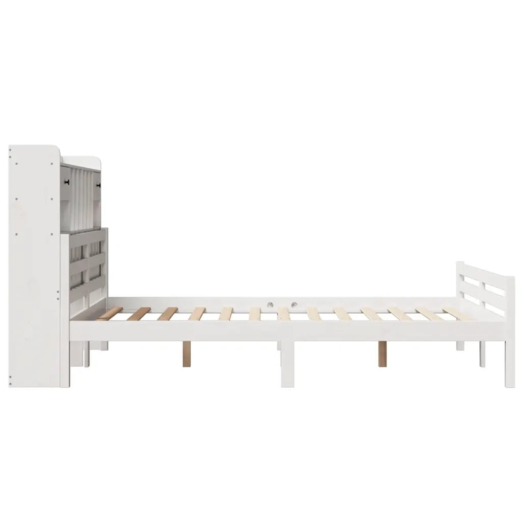 Letto Libreria senza Materasso-Struttura Letto con contenitore Bianco 150x200 cm Legno di Pino 236113