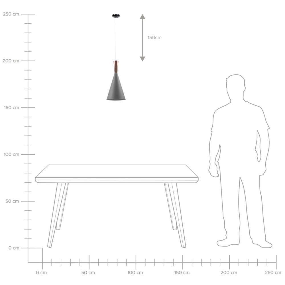 Lampada a sospensione a sospensione con paralume grigio cono geometrico dal design moderno e minimalista
