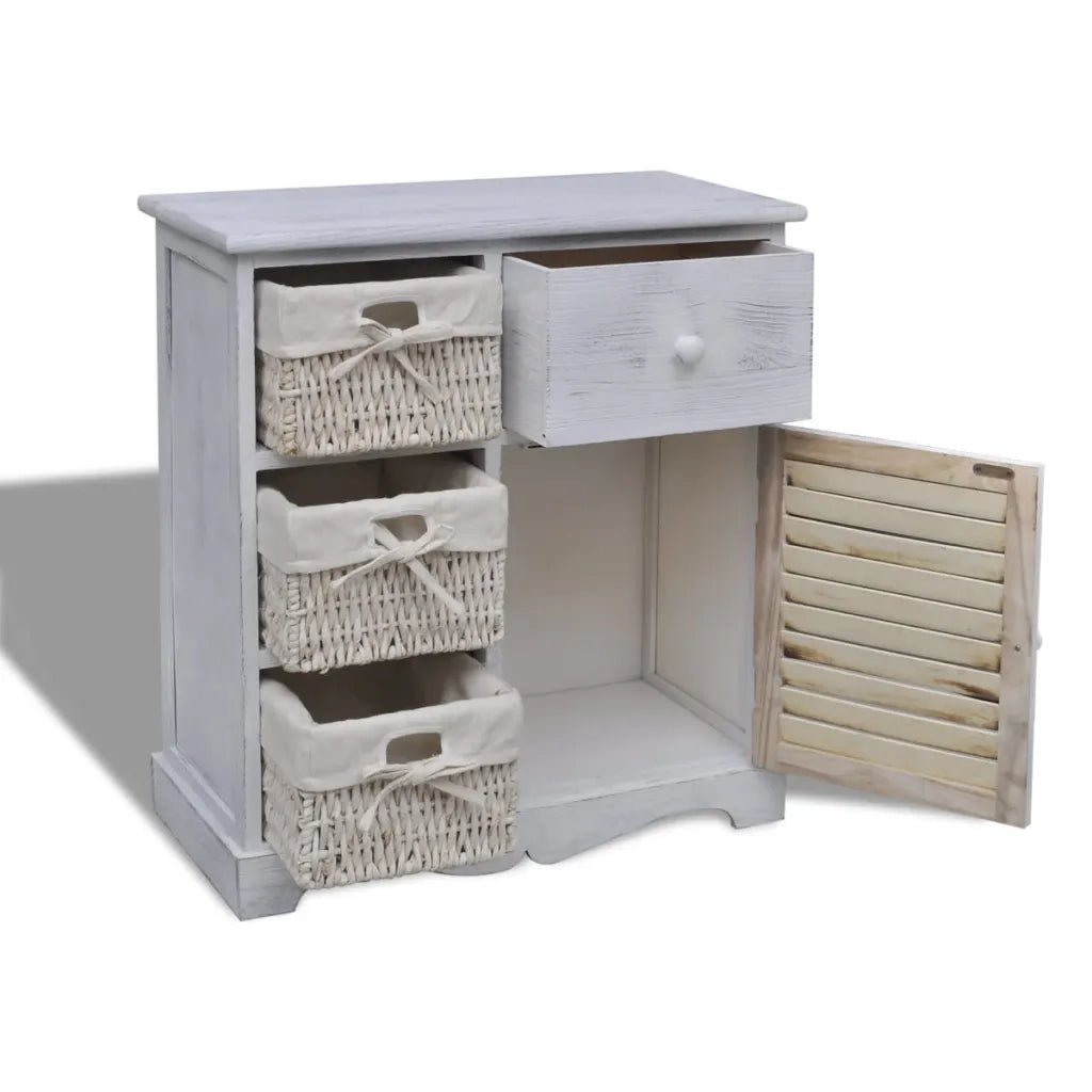 Mobile contenitore in legno stile rustico 60 x 30 x 63 cm con 3 cestini in cotone bianco 02_0046226