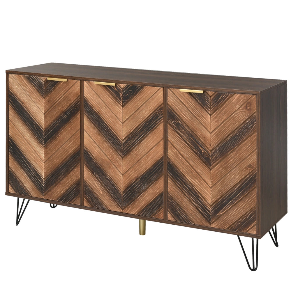 Sideboard 120x38x76.5 cm con 3 ante; piedini in ferro; colore naturale e nero