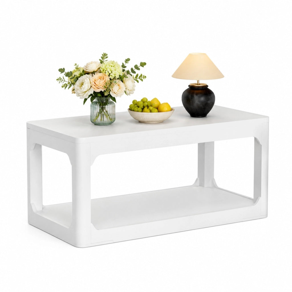 Tavolino da caffè con 2 ripiani - per soggiorno - in MDF - 100×50×44.5 cm - bianco