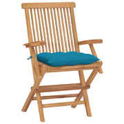 Sedie da Giardino con Cuscini Azzurri 4 pz | Sedie da Esterno Legno Massello Teak