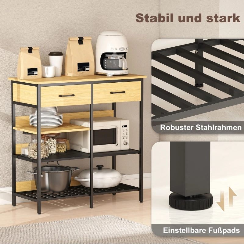 Credenza con 2 cassetti e 3 ripiani aperti stile industriale per cucina e soggiorno 90 × 40 × 91 cm
