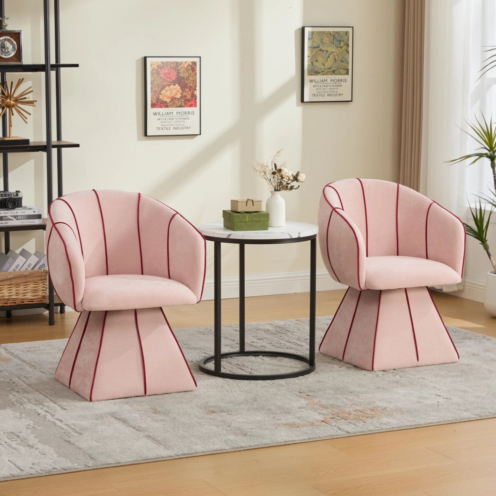 Poltrona girevole 360° in chenille rosa; 56x54x74;5 cm; con schienale alto