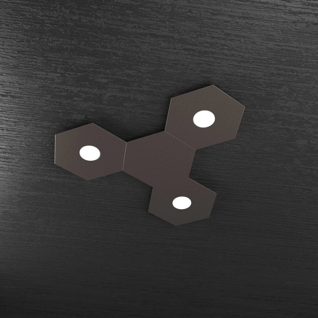 HEXAGON APPLIQUE-PLAFONIERA 3 LUCI + 1 DECORATIVO MARRONE 1142-3L1D-MA