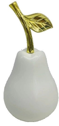 Decorazione Casa Ufficio Pera in Ceramica Bianco Opaco e Oro 24 cm