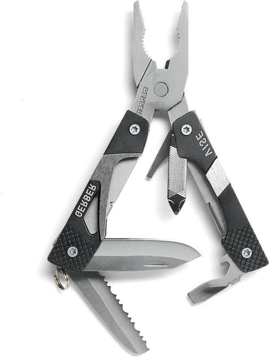 Strumento multifunzionale - forbice e 8 funzioni - Tool per splicing - alluminio/acciaio inox con morsa - per la cintura degli attrezzi - nero