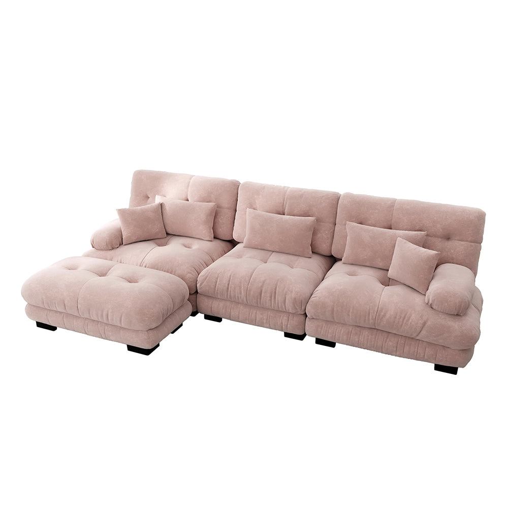 Divano angolare di lusso - Xylo - Forma L extra large, velluto costato con pouf, rosa chenille