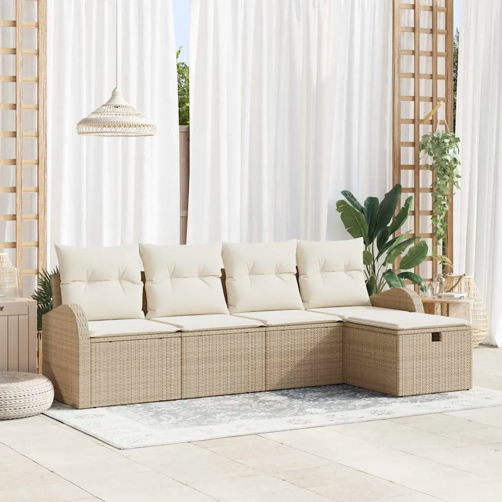 Set Divano da Giardino con cuscino 5 pcs Beige Poly Rattan 3360392