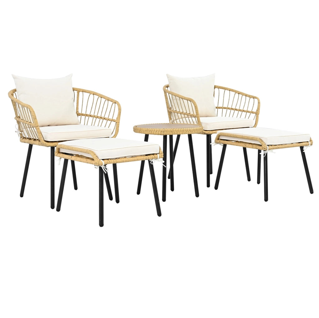 Set da balcone a dondolo 3 pezzi con tavolino in vetro temperato e cuscini beige
