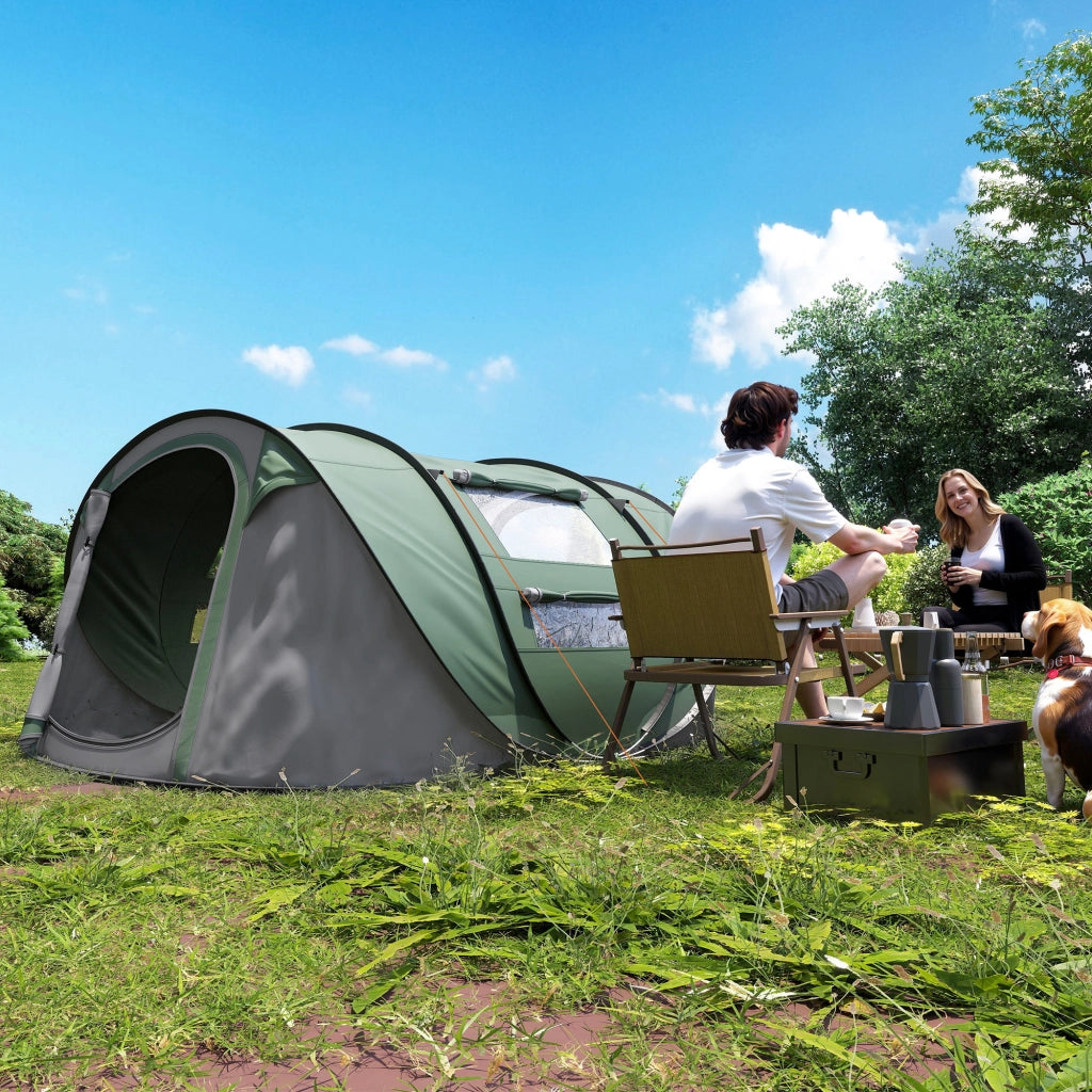 Tenda da Campeggio Pop-Up 2 Posti ¨C Xylo ¨C Impermeabile con 2 Porte e 4 Finestre, 263.5x220x123 cm, Verde Scuro