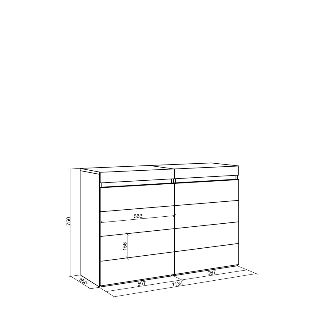 Cassettiera, 114x35x75cm, Camera da letto, Con Stoccaggio, colore Rovere RF3435