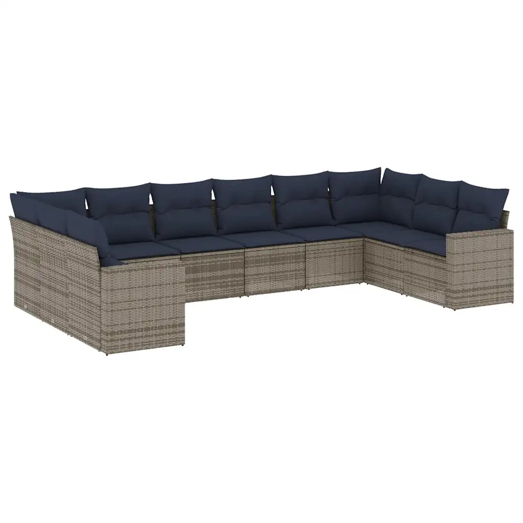 Set Divani da Giardino 10 pz con Cuscini Grigio in Polyrattan