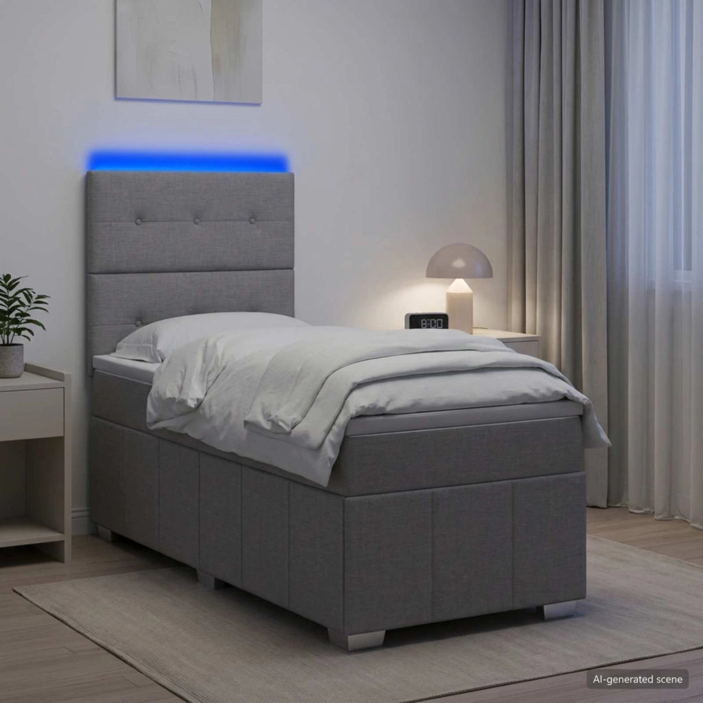 Letto Box Spring LED con Materasso Grigio Chiaro 100 x 200 cm 3455535