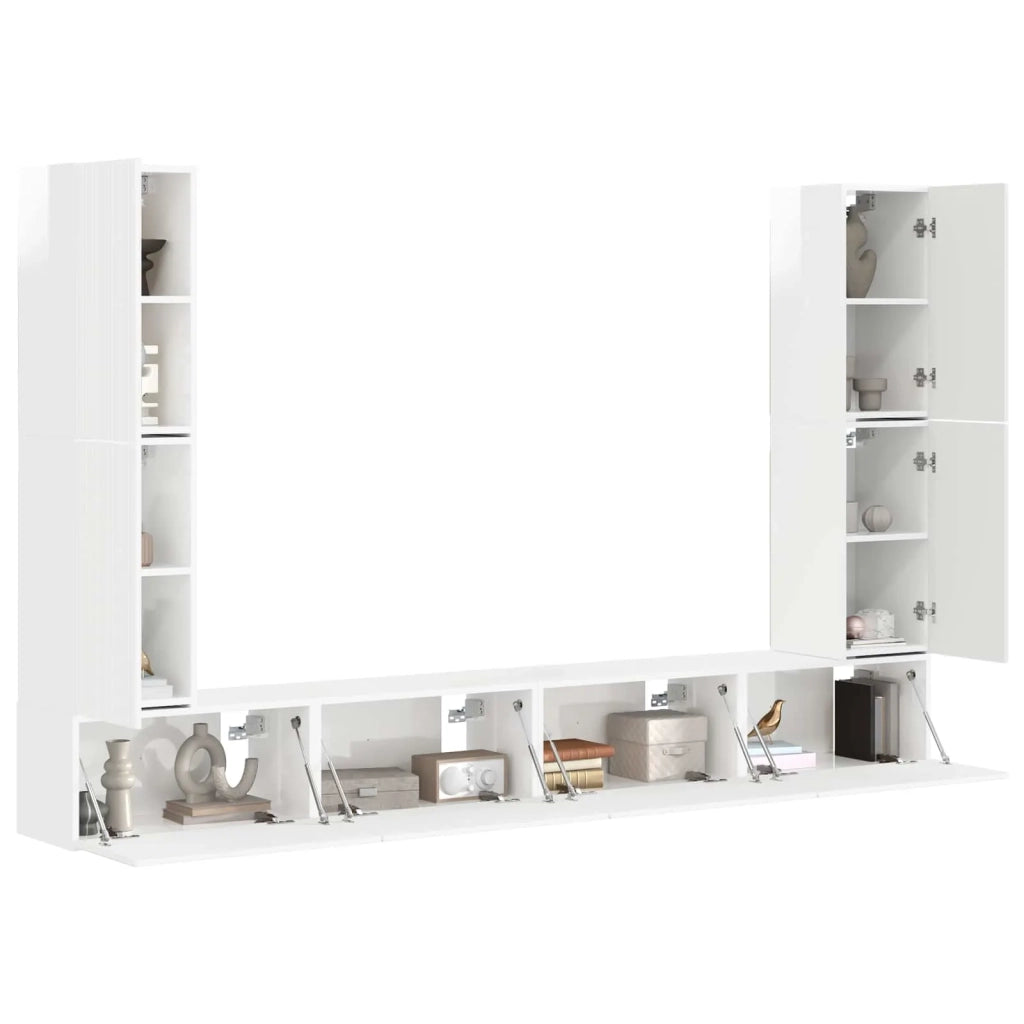 Set mobile TV 8 pcs Bianco Lucido Legno multistrato