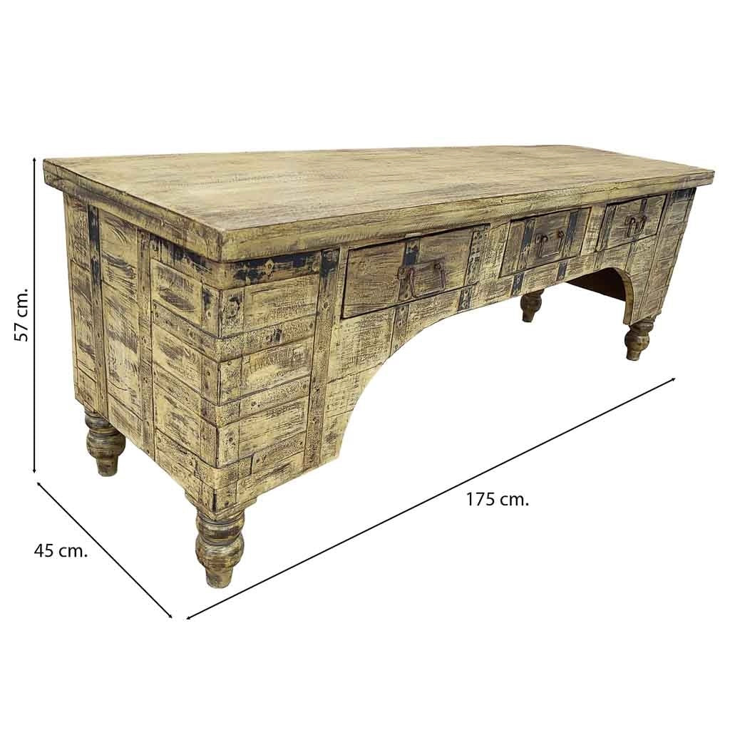 Mobile basso artigianale in legno 165-175x45x57h cm