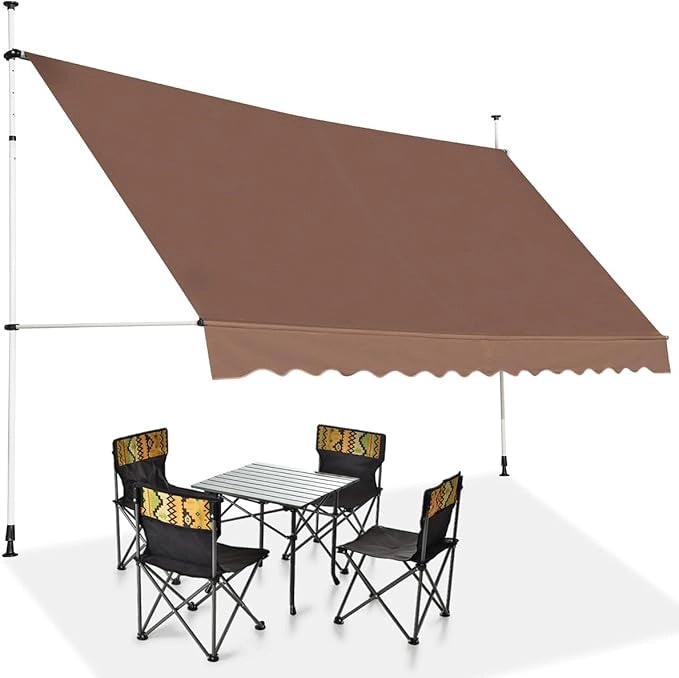 Tenda da Sole per Esterno, Tenda da Sole a Morsetto per Balcone con Struttura Telescopica e Tessuto Resistene ai Raggi Solari, Regolabile in Altezza e in Angolazione (350 cm,Marrone)