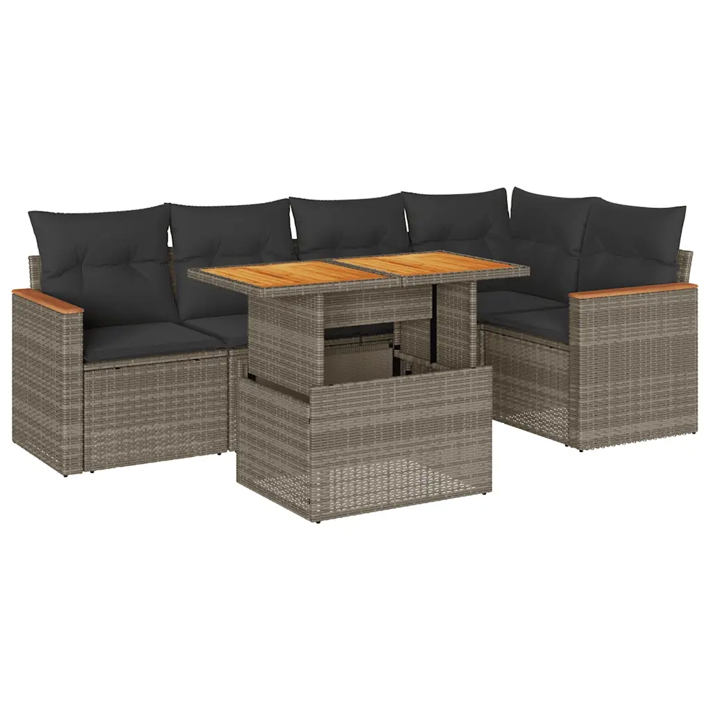 Set Divano da Giardino 6pz con Cuscini Grigio Polyrattan Acacia 3327490