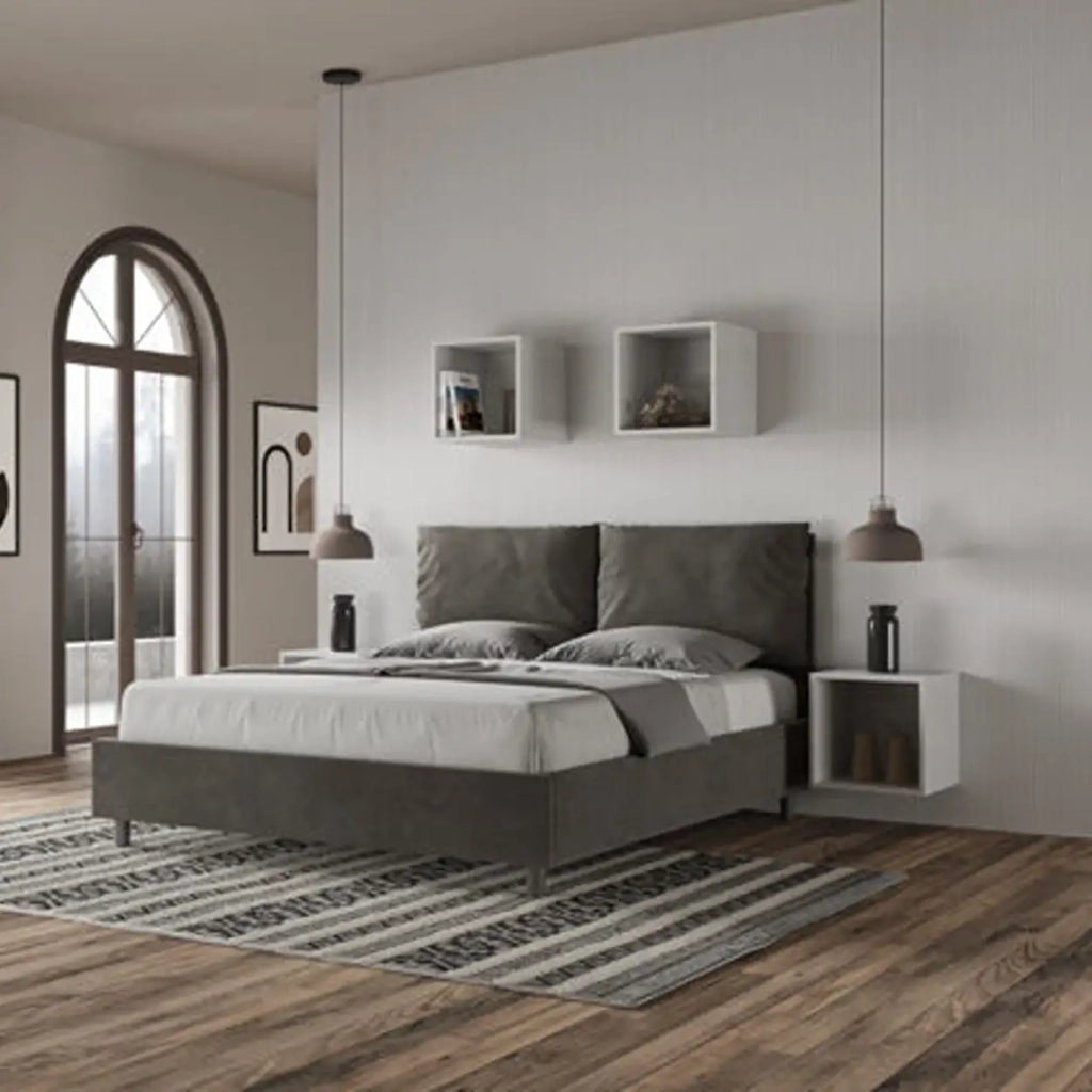 Letto matrimoniale senza rete imbottito 160x200 microfibra grigio Antea