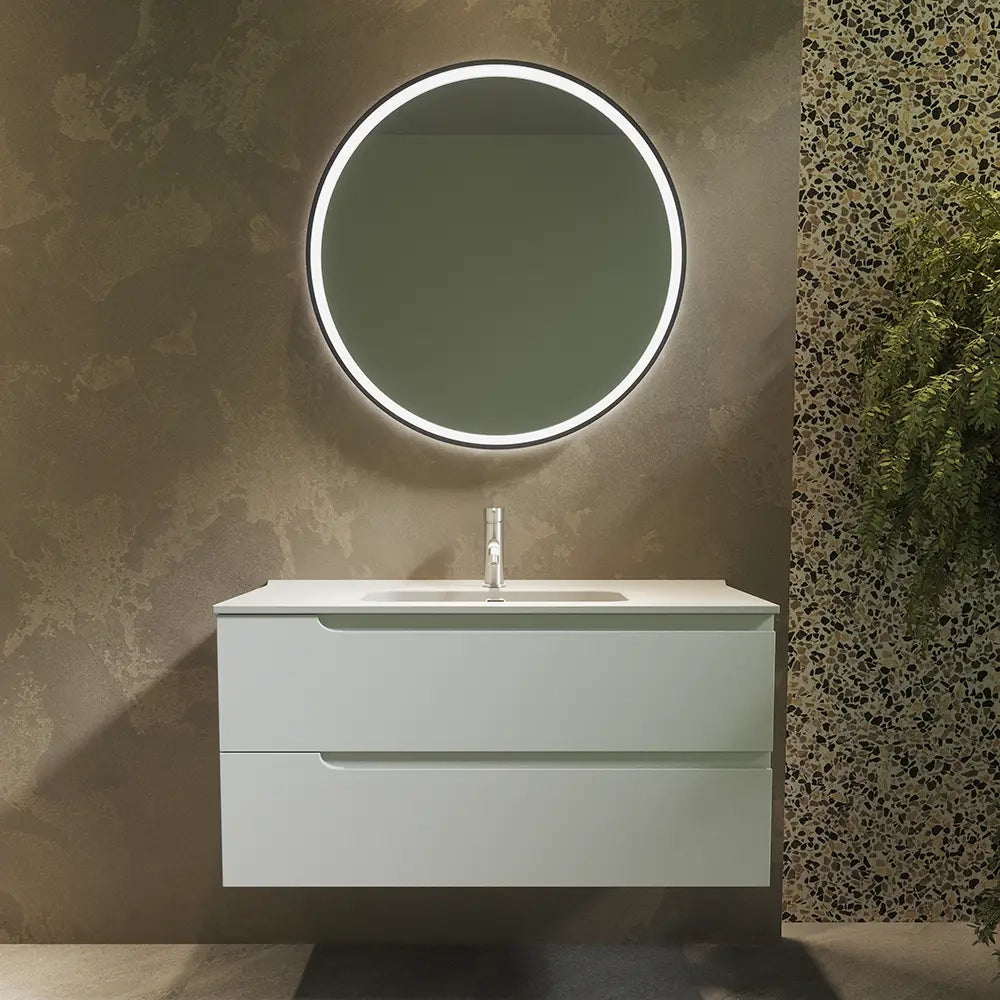 Mobile bagno sospeso 100 cm due cassetti bianco opaco con lavabo  | Moor