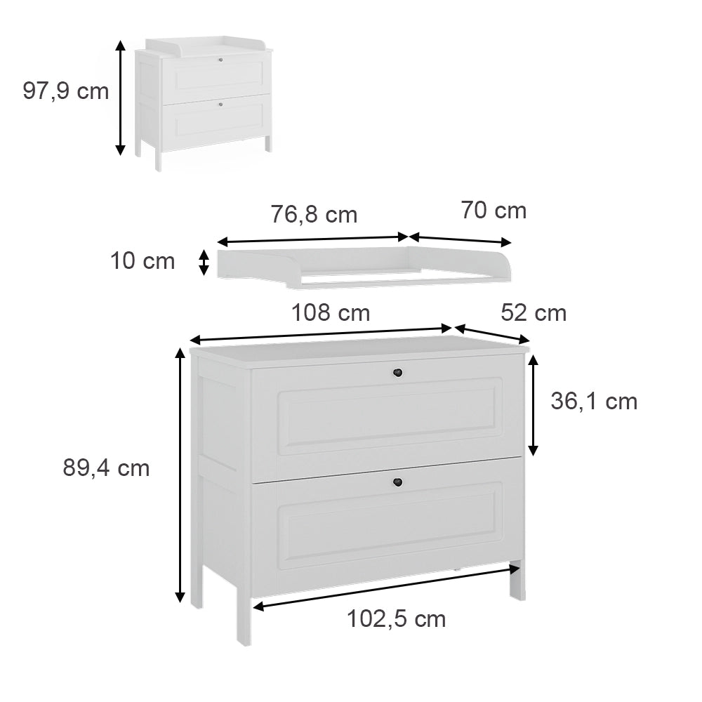 Vitalispa Fasciatoio Bianco 108 x 98 cm con 2 cassetti