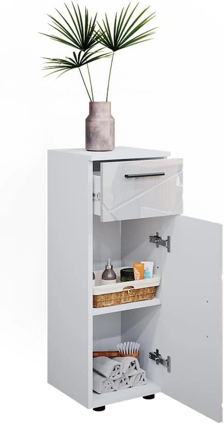 Mobiletto bagno Irma, Bianco lucido, 30 x 81 cm, per la conservazione in bagno, abbinabile alla serie Irma