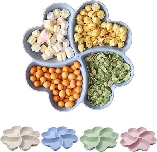 Set di 4 piatti per snack creativi, piatti per snack con compartimenti, piatti per snack grandi, per bambini, antiscivolo e piatti per snack sostenibili con compartimenti per snack, noci, dessert, frutta e contenitore per snack.