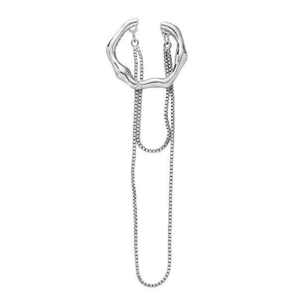 Nuovo orecchino a clip irregolare con catenella e nappa, ideale per orecchie non forate.