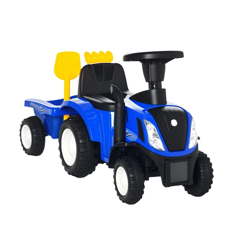 Trattore cavalcabile con rimorchio, clacson, gioco da sabbia, da 1 anno, plastica+metallo, blu, 91 x 29 x 44 cm