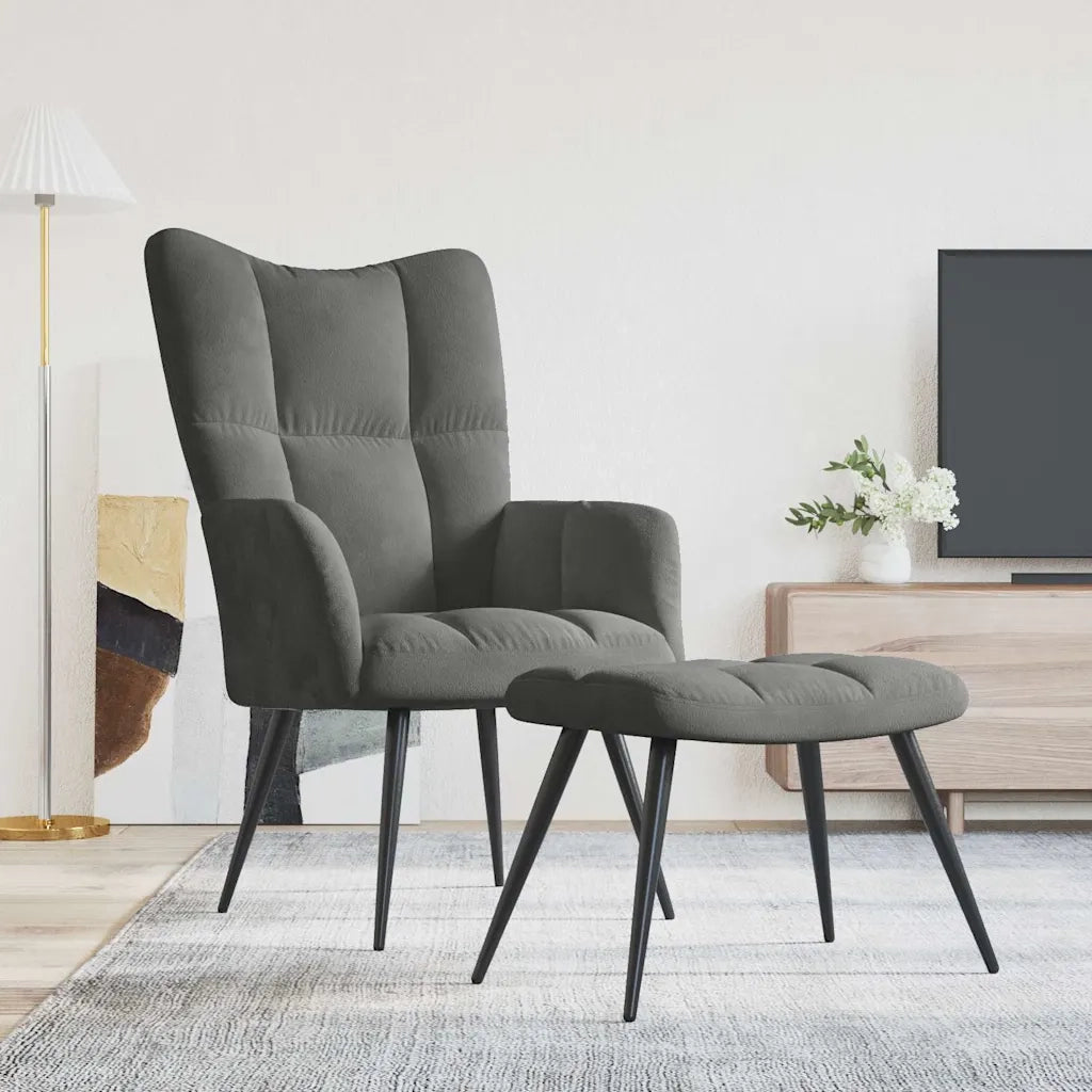 Divano Sedia-Poltrona Relax con Poggiapiedi Grigio Scuro in Velluto 369651