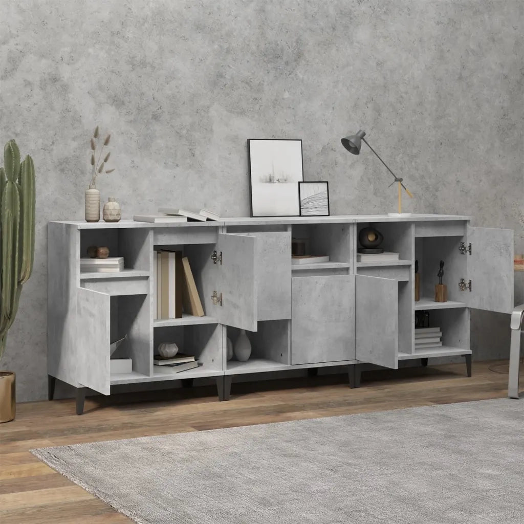 Credenze 3pz | Madia | Buffet da pranzo | Armadio da pranzo Grigio Cemento 60x35x70 cm in Legno Multistrato