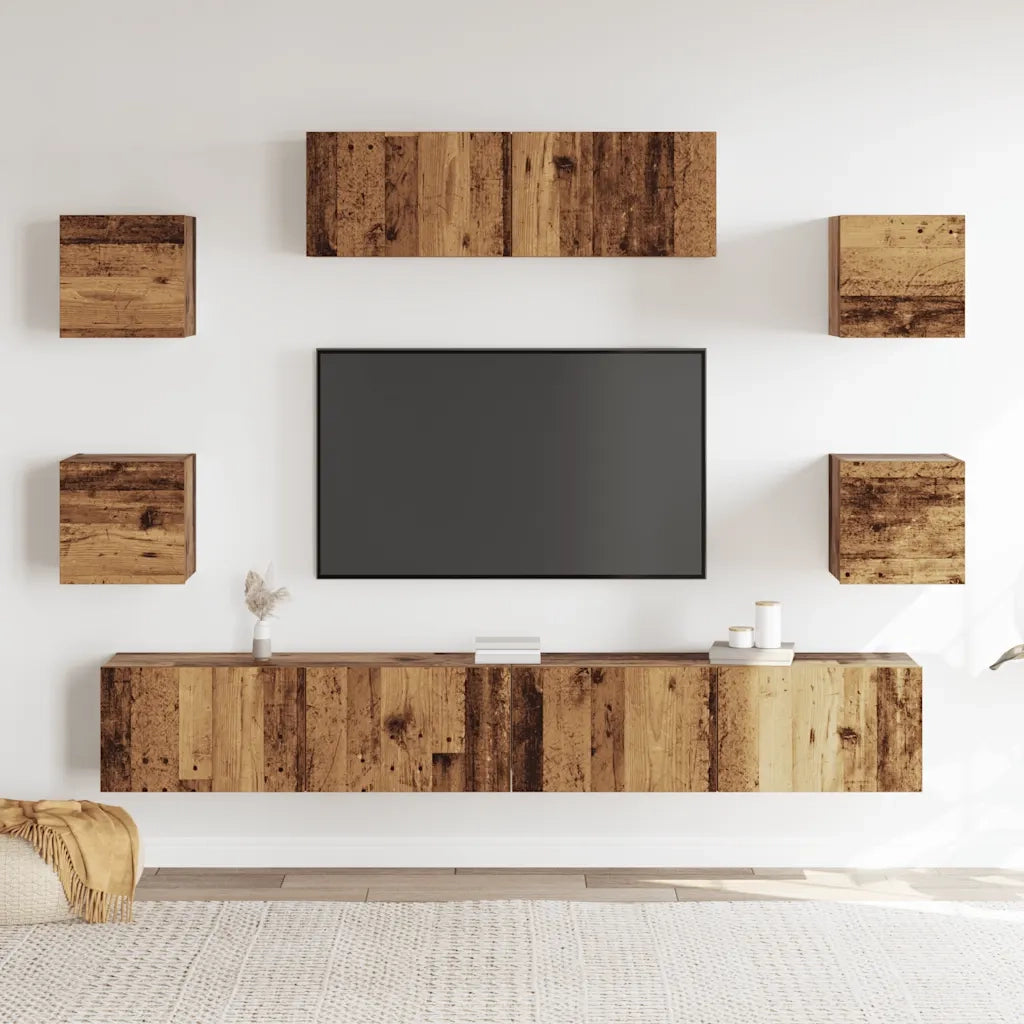 Set Mobile TV 7 pz Montato a Parete Legno Antico in Truciolato 3329209