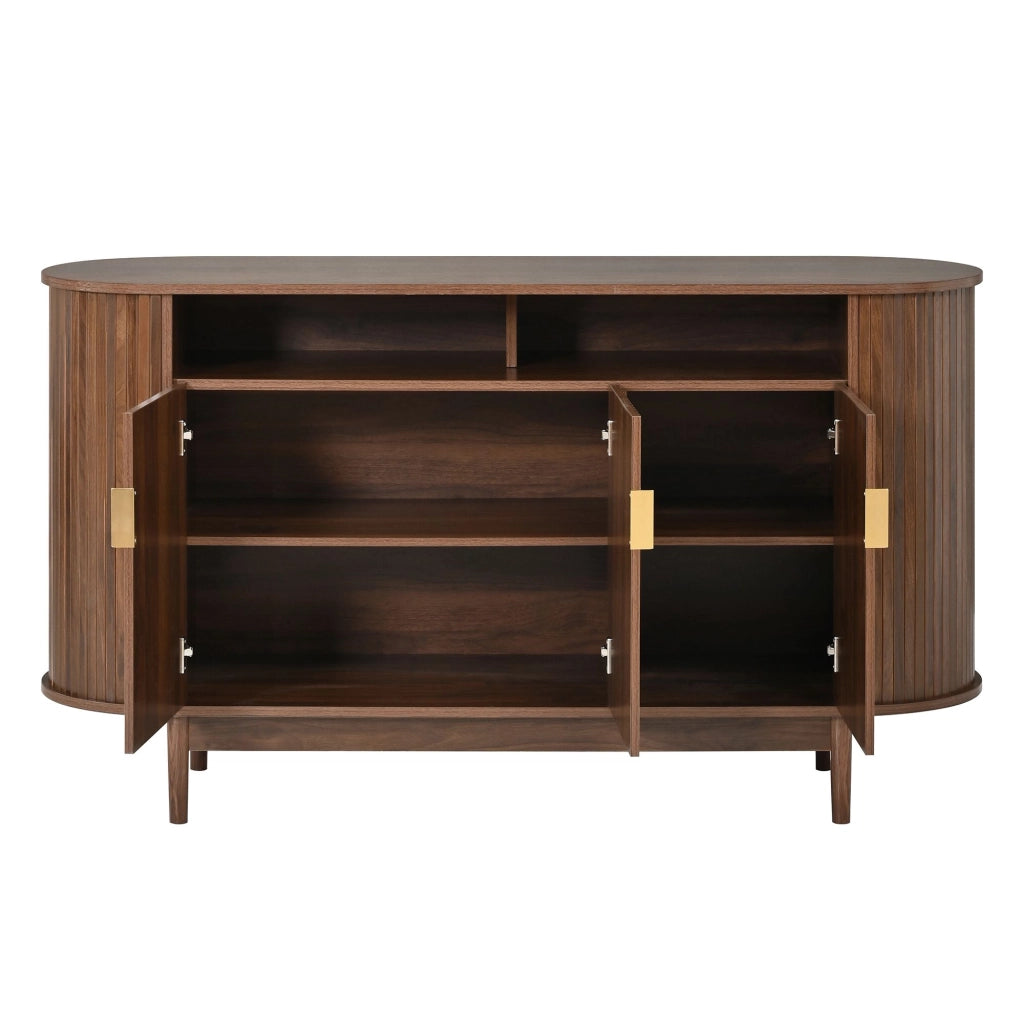 Credenza, mobile da ingresso, armadio a 3 ante, effetto legno, MDF, gambe in legno, colore noce