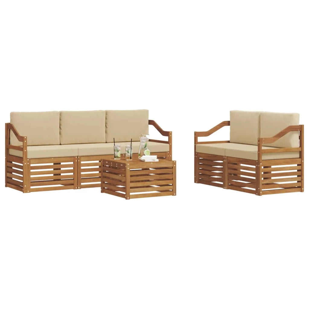 Set divani 6 pcs Naturale e Beige Legno di Acacia Massello 3374388