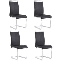 Set di 4 sedie da pranzo a sbalzo, struttura in metallo cromato, schienale in pelle artificiale PU, Nero