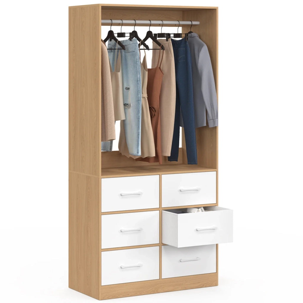 IDMarket - Armadio UPPAH L. 80 cm con 6 cassetti in faggio e bianco