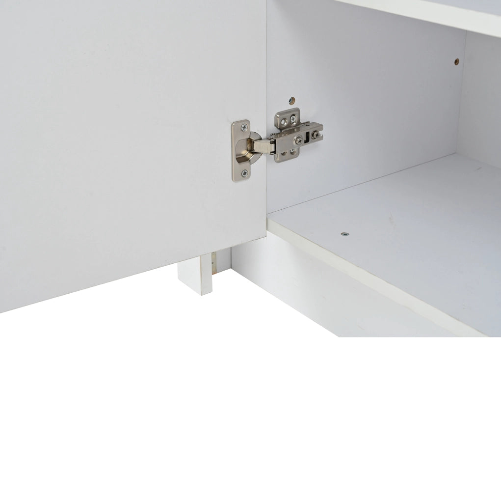 Credenza bianca lucida 140x35x72 cm con LED e 3 cassetti