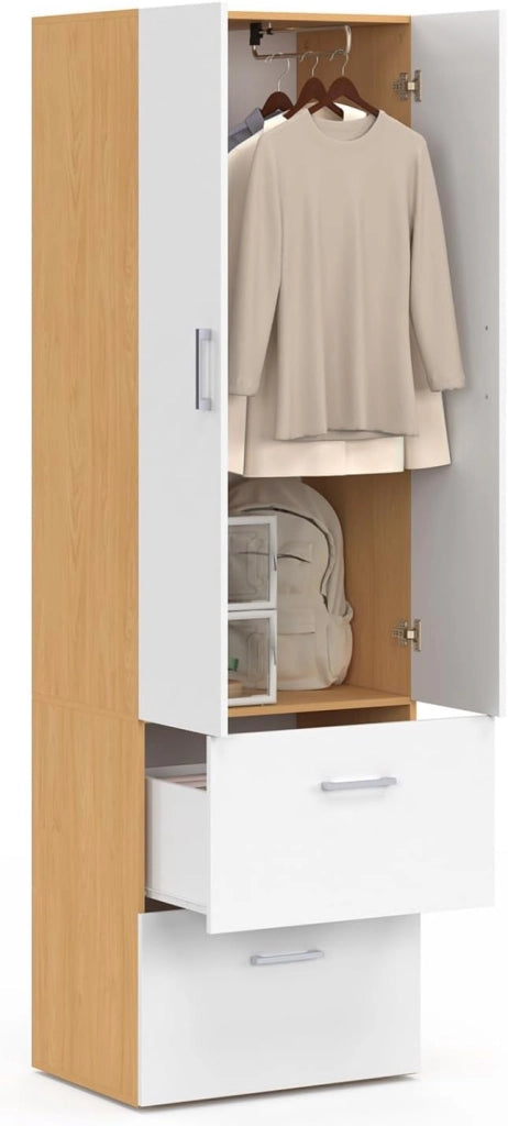 Armadio a 2 ante JULIANA bianco e legno 50 cm Armadio con 2 cassetti