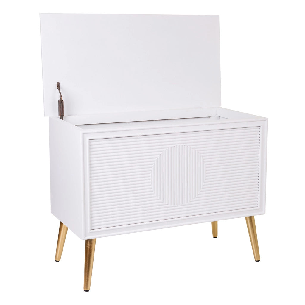 Sgabello baule in legno bianco 83x41,5x62,5h