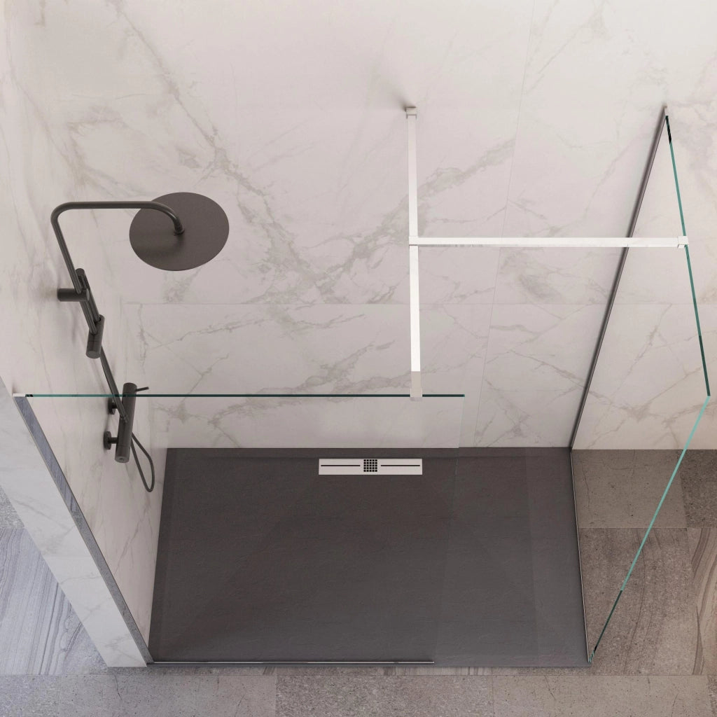 Box Doccia Parete Walk-In 80x100 cm 2 Lati in Cristallo Trasparente 8 mm H195 Bonussi Ambre