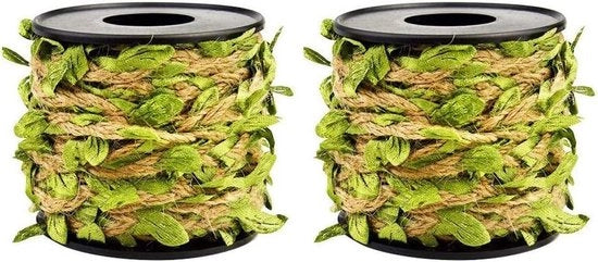 2 pezzi di corda di juta con foglia, 33 piedi di filo con bobina per decorazione di casa e giardino di matrimonio - verde