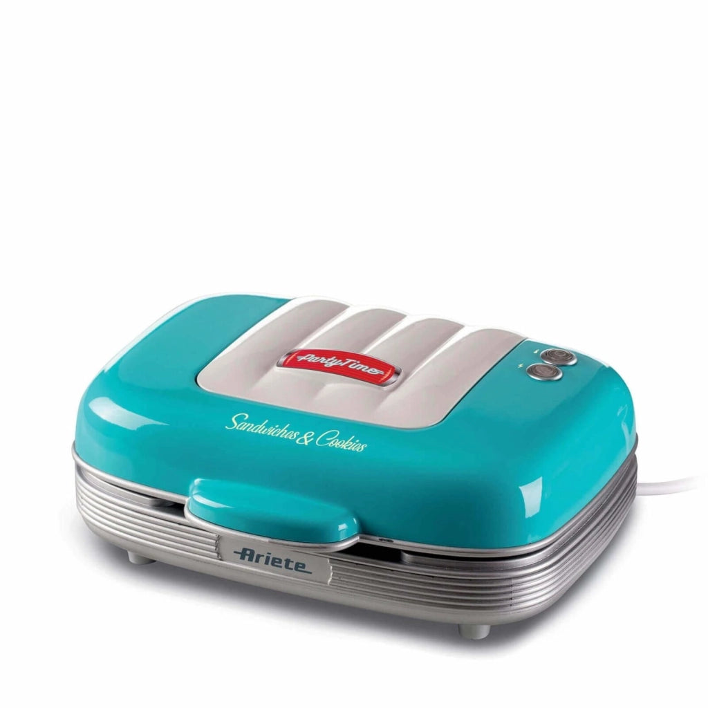 Ariete 00C197201AR0 Party Time Piastra Elettrica Multifunzione 700W 3 Piastre Antiaderenti Intercambiabili Muffin Donuts Sandwich colore Azzurro